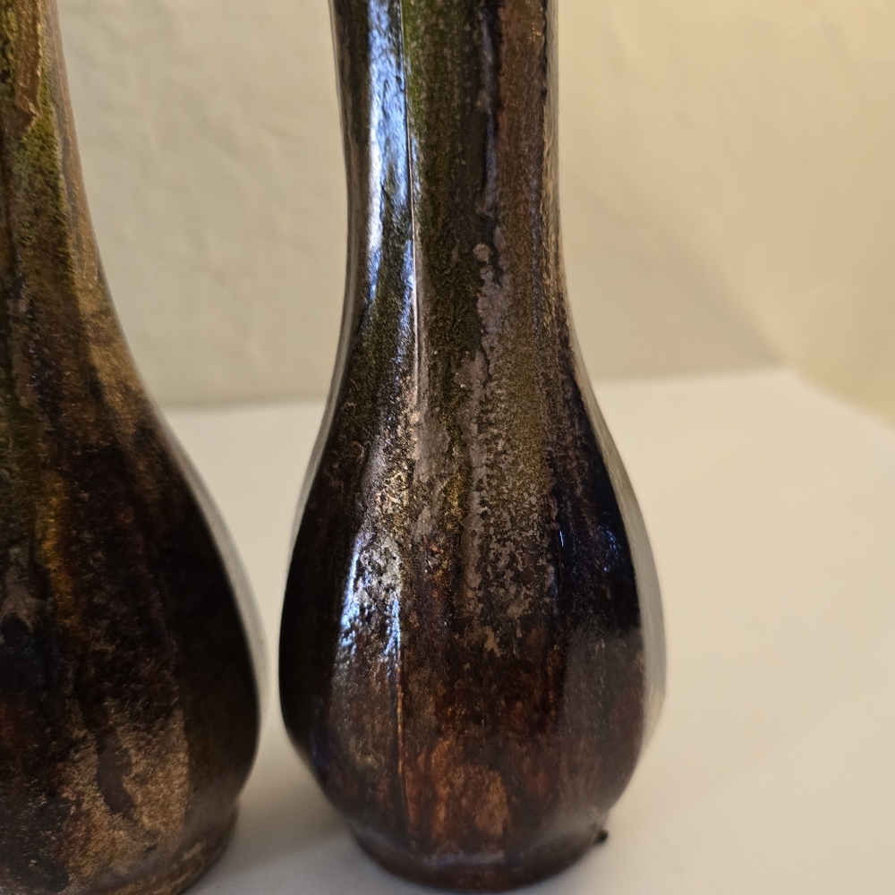 2 HANDCRAFTED Upcycled Glass Vases Brown & Copper HANDPAINTED Tabletop Art Decor - Picture 6 of 17